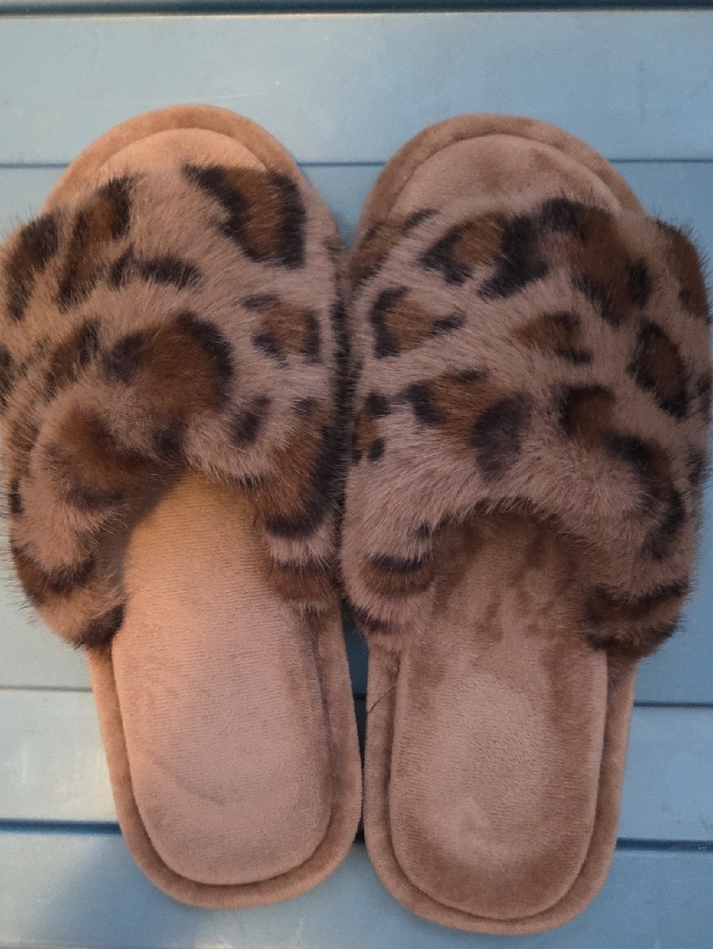 Amazon Leopard Print Plush Slide Slippers - Brown